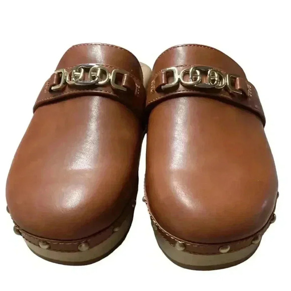 Sam Edelman Mule Clogs Shoes Women 8.5 39 Brown Kaye Vegan Leather Studs NEW - Picture 2 of 9